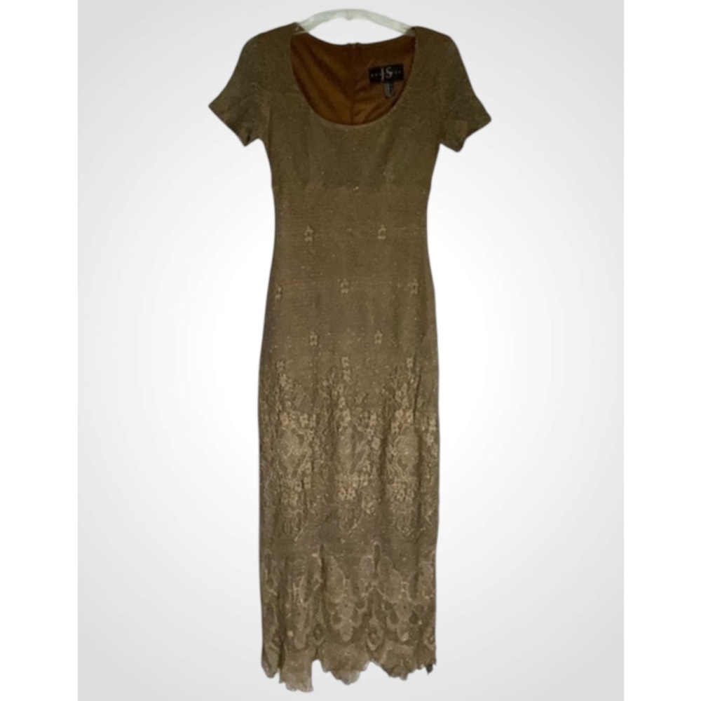 JS Boutique Bronze Metallic Lace Overlay Maxi Special Event Prom Dress 6